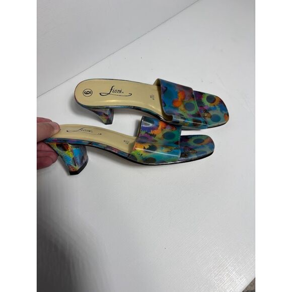 Fioni VTG 90s Heels 3d Holographic Size 6 Blue Daisy Butterfly y2k rave mule - Picture 3 of 5